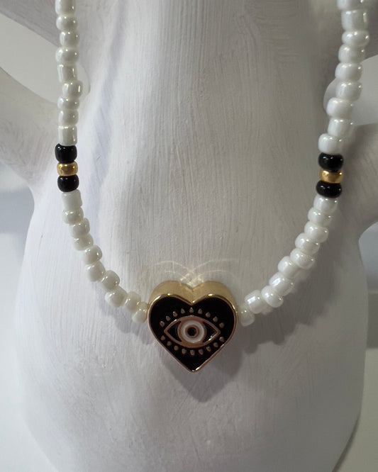Handmade Beaded Necklace Black Heart